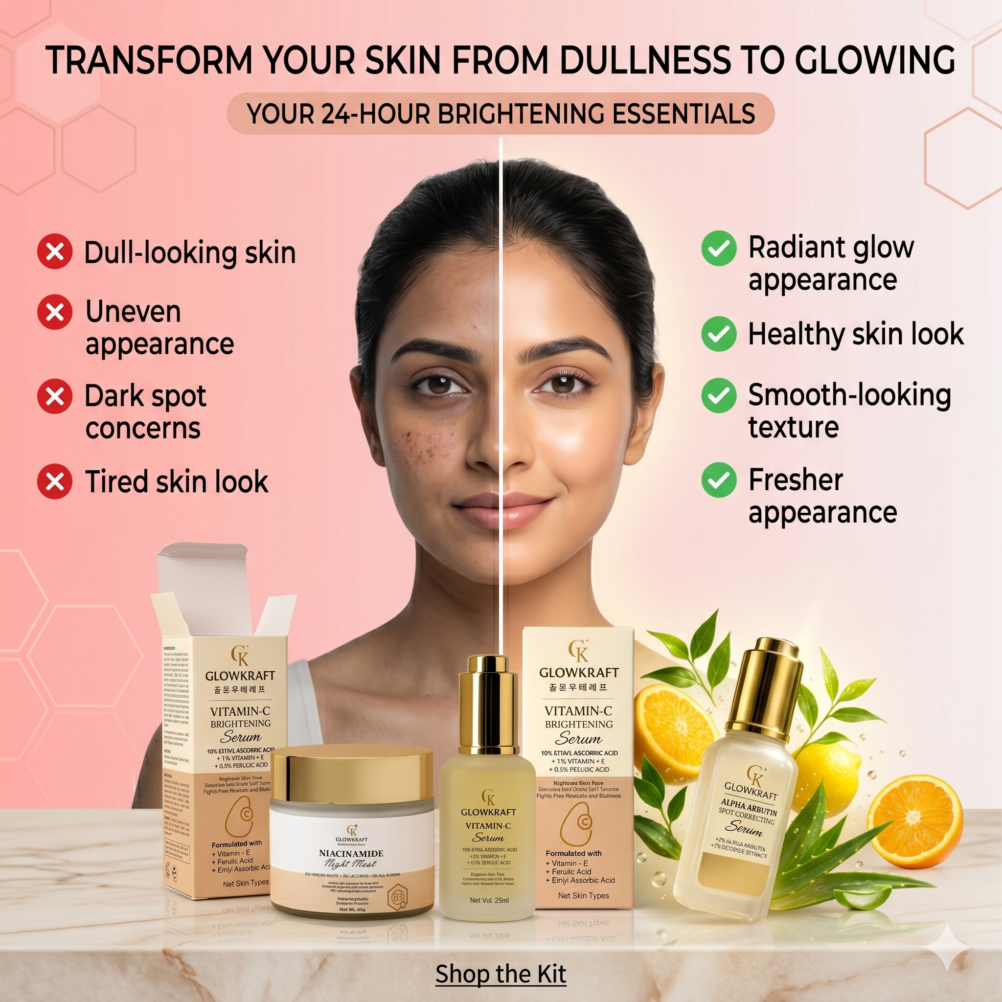 Brightening Kit  Alpha Arbutin Serum + Vitamin C Cream + Overnight Peel Mask