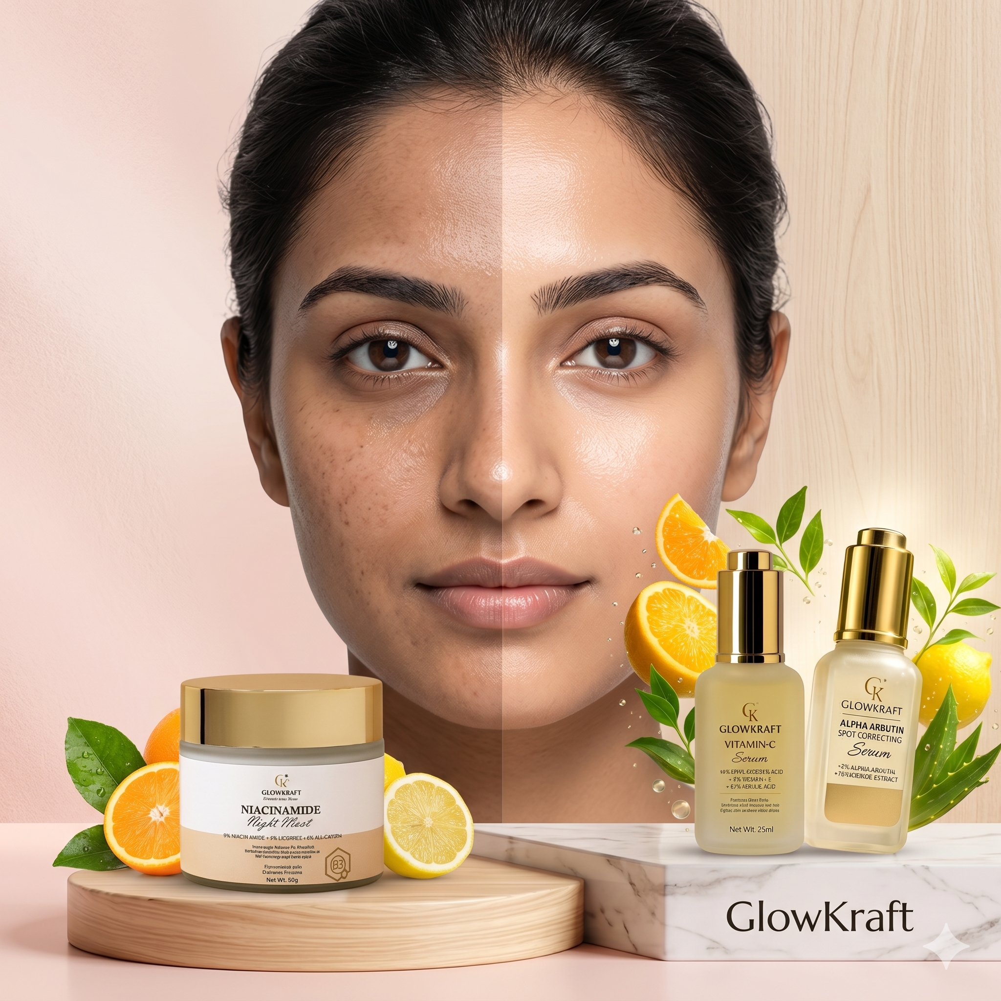 Brightening Kit  Alpha Arbutin Serum + Vitamin C Cream + Overnight Peel Mask