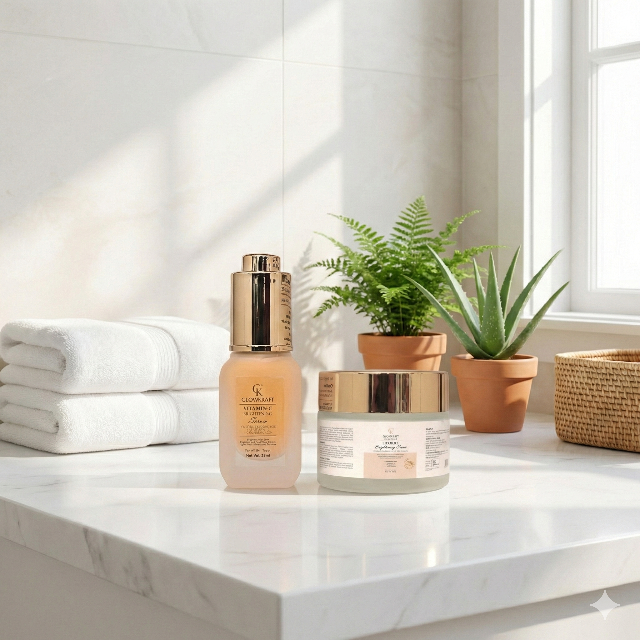Glowkraft Brightening Duo l Vitamin C Serum 25 ml+ Licorice Cream 100 gm| Brighter Mornings. Clearer Evenings. 24/7 Glow