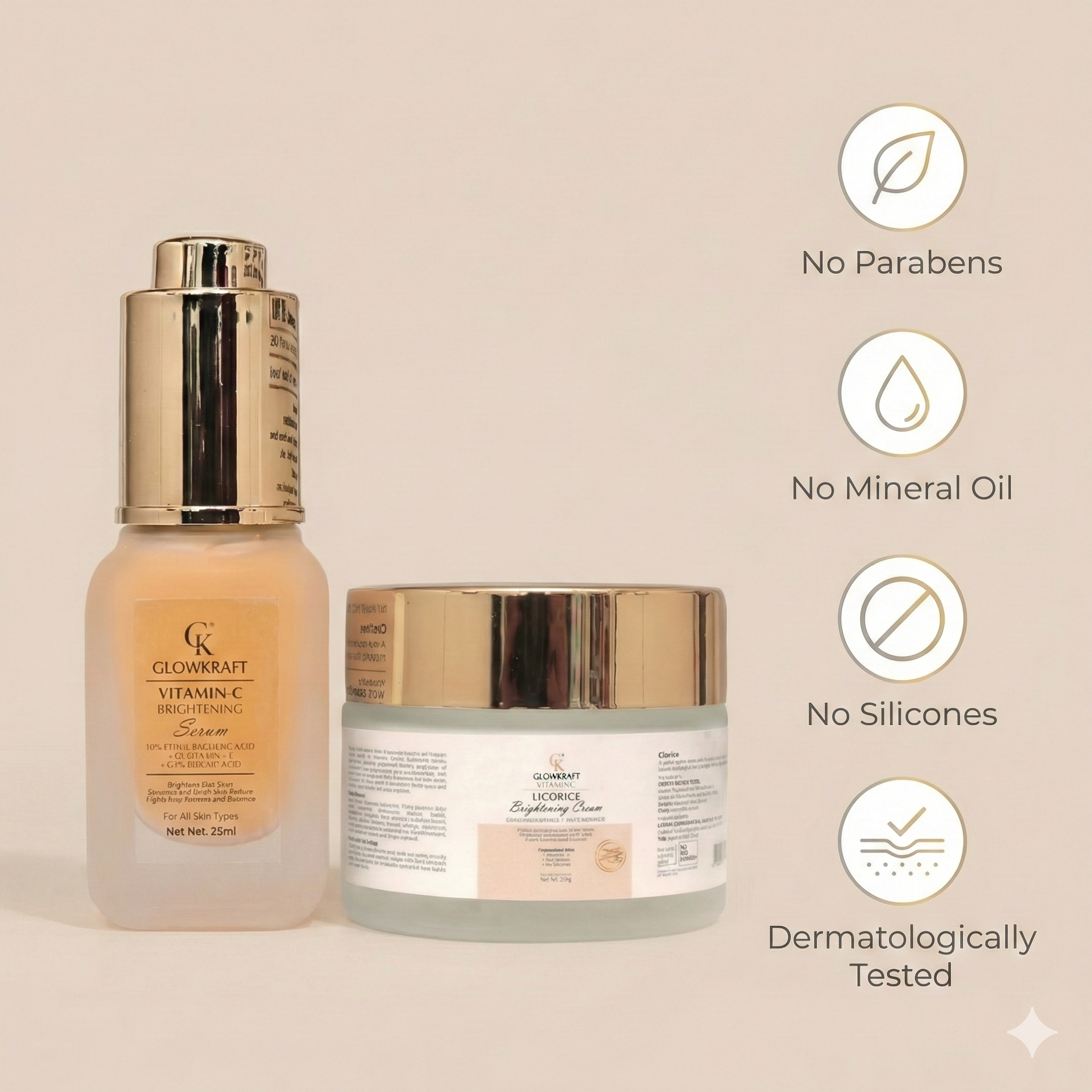 Glowkraft Brightening Duo l Vitamin C Serum 25 ml+ Licorice Cream 100 gm| Brighter Mornings. Clearer Evenings. 24/7 Glow