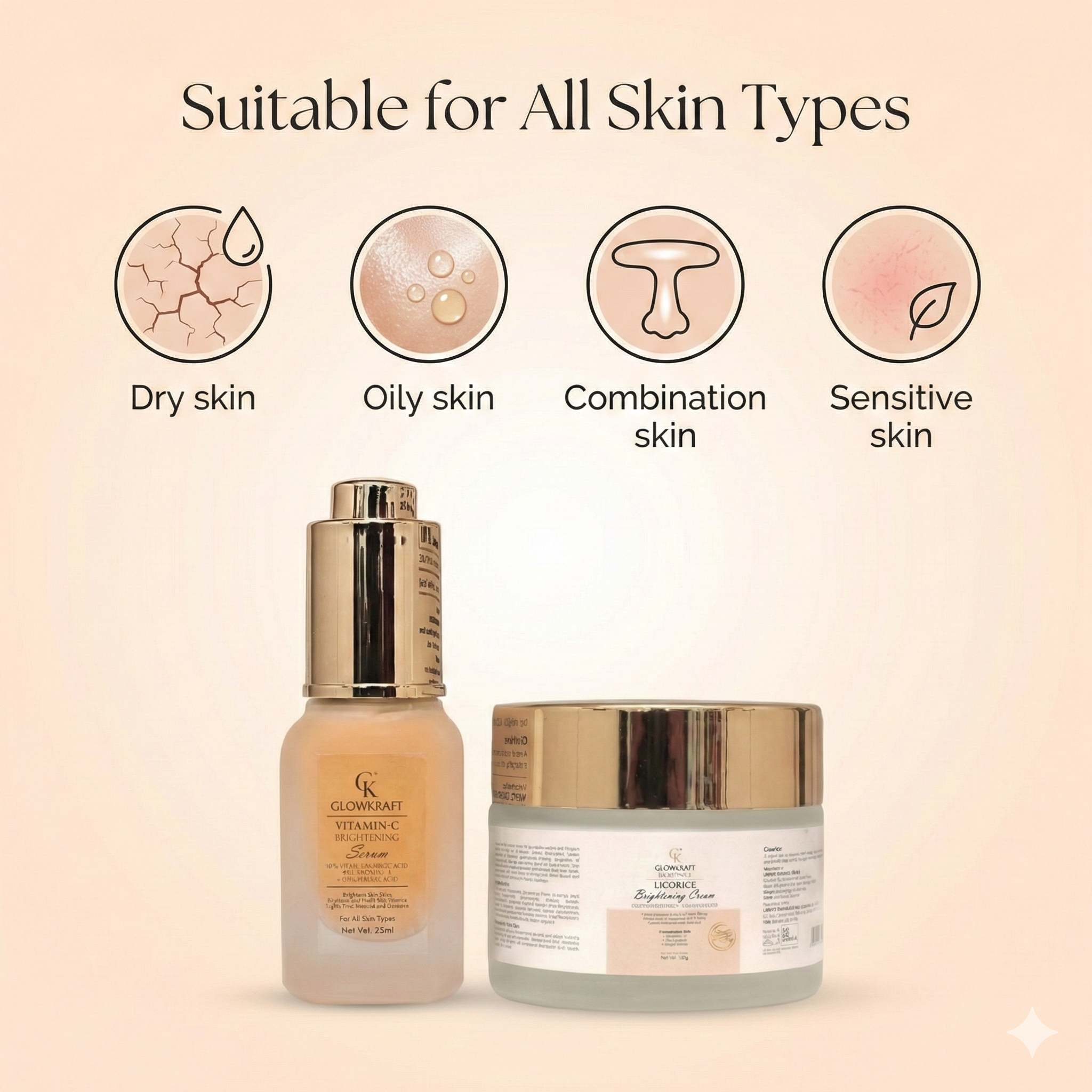 Glowkraft Brightening Duo l Vitamin C Serum 25 ml+ Licorice Cream 100 gm| Brighter Mornings. Clearer Evenings. 24/7 Glow