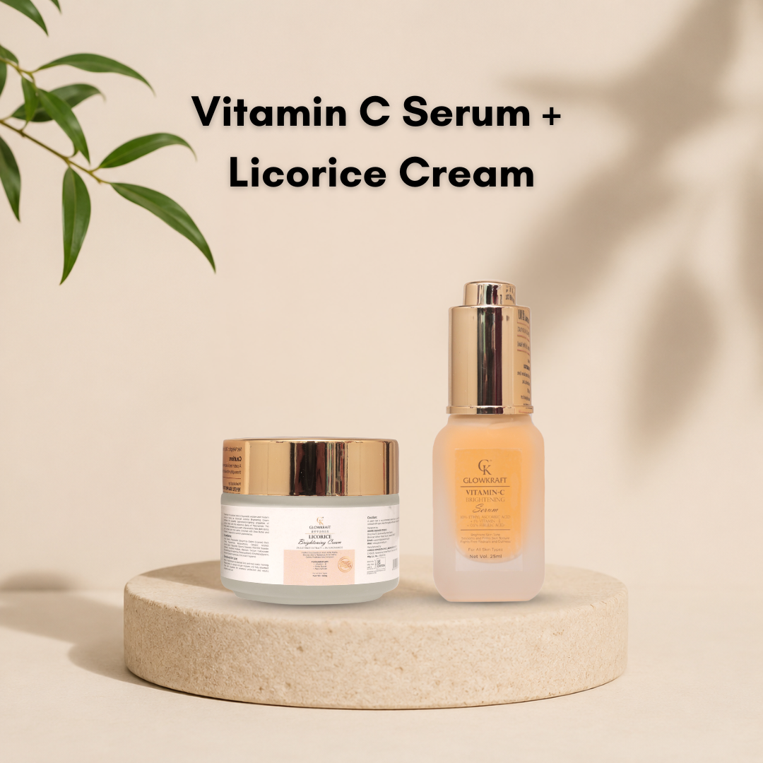 Glowkraft Brightening Duo l Vitamin C Serum 25 ml+ Licorice Cream 100 gm| Brighter Mornings. Clearer Evenings. 24/7 Glow