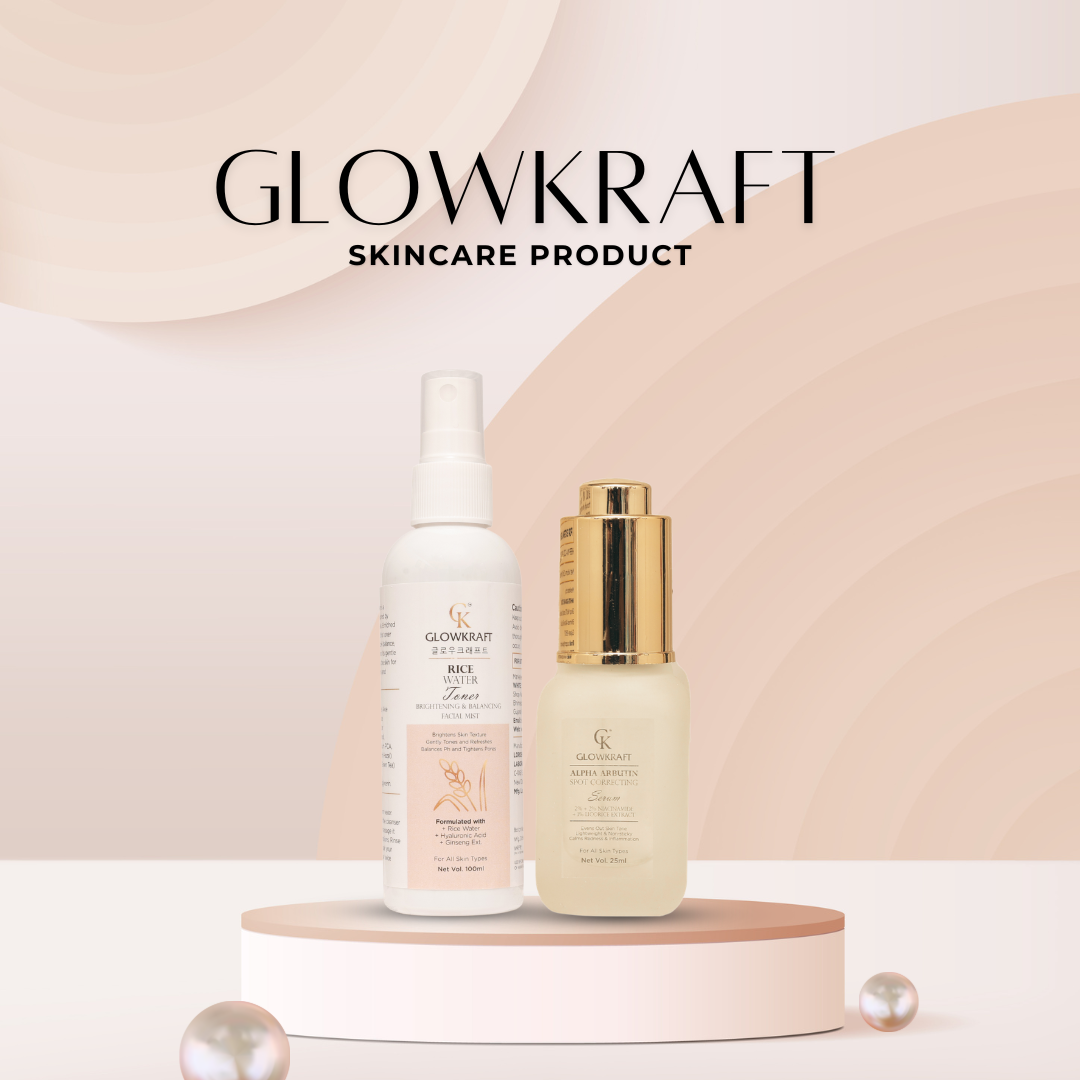 GlowKraft Brightening Duo | Alpha Arbutin Serum 25ml + Rice Water Toner for Even & Radiant Skin 100ml