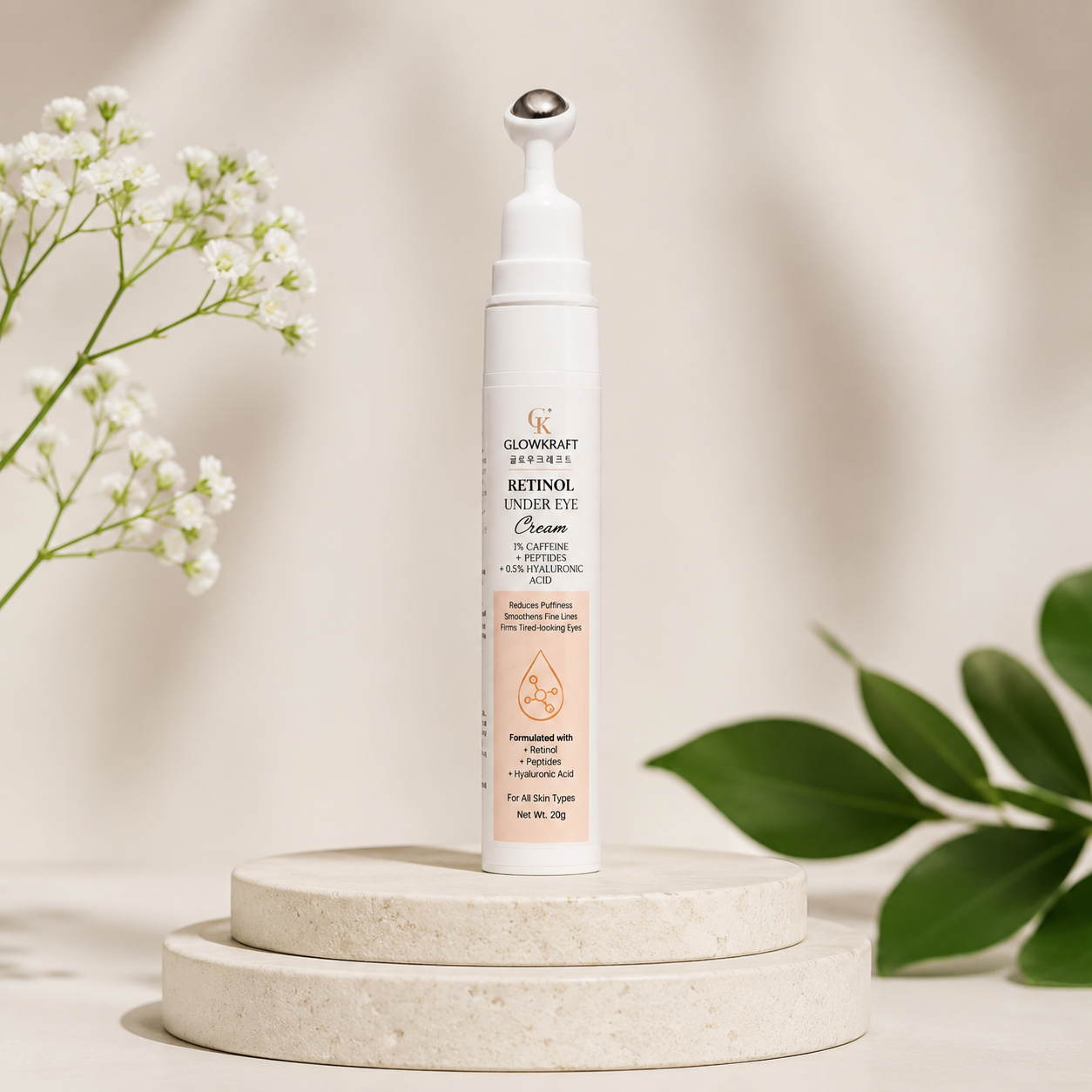 Glowkraft Under Eye Cream for Dark Circles & Puffiness | Caffeine + Niacinamide | Fast Absorbing Lightweight Formula