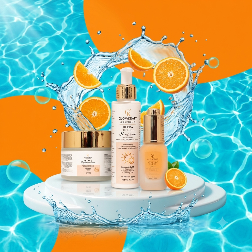 Glowkraft Daily Glow Kit – Vitamin C Serum (25ml) + Sunscreen SPF 50+++ (100g) + Brightening Cream (100g)