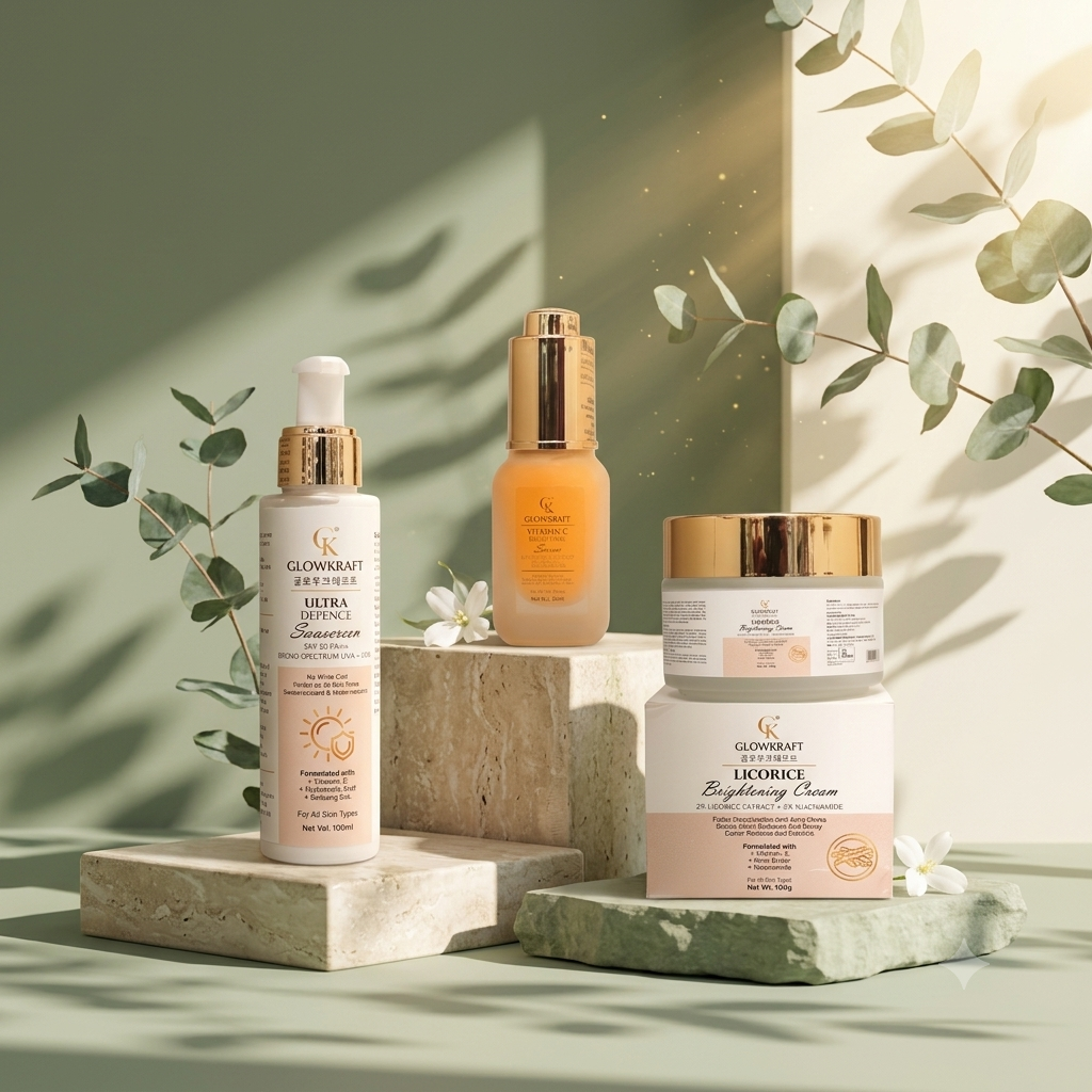Glowkraft Daily Glow Kit – Vitamin C Serum (25ml) + Sunscreen SPF 50+++ (100g) + Brightening Cream (100g)