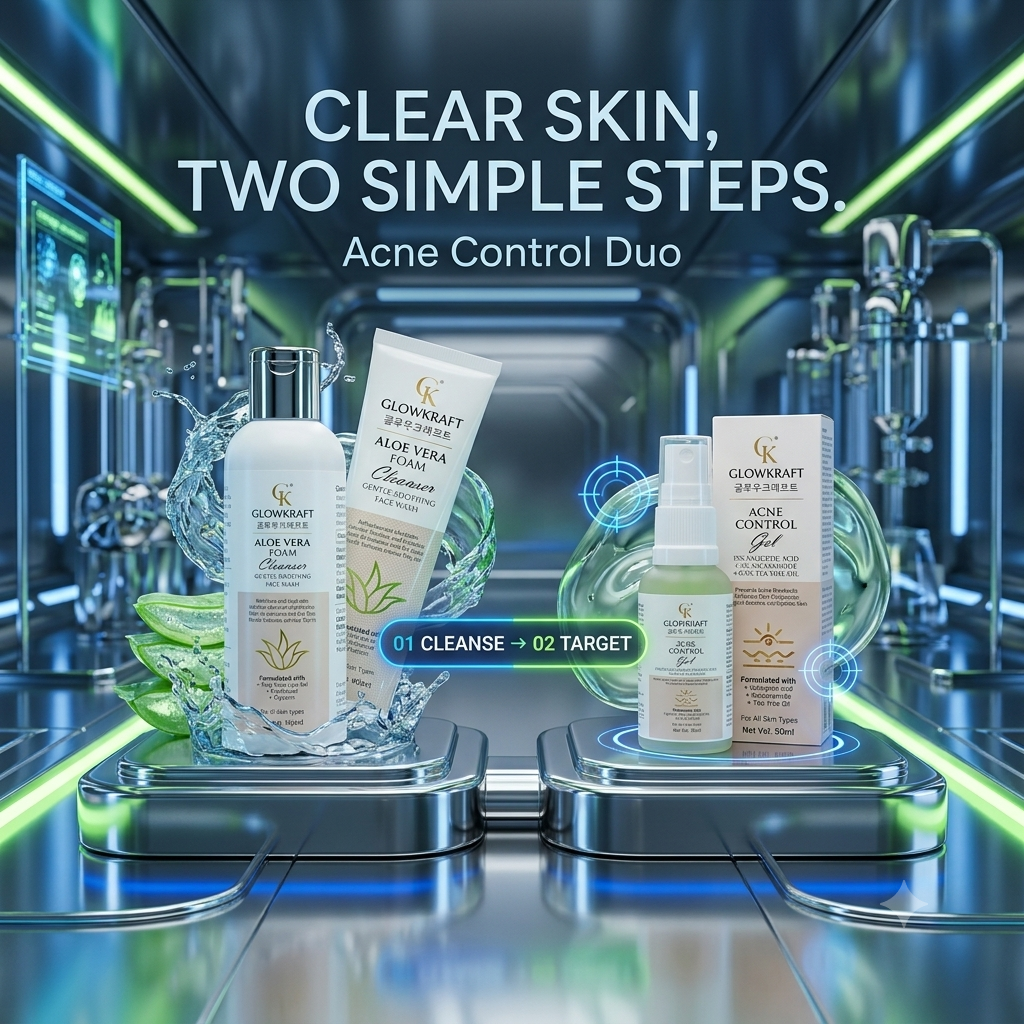 GlowKraft Acne Control Duo | Acne Control Gel 30 ml + Aloe Vera Cleanser for Oily & Acne-Prone Skin 100 ml