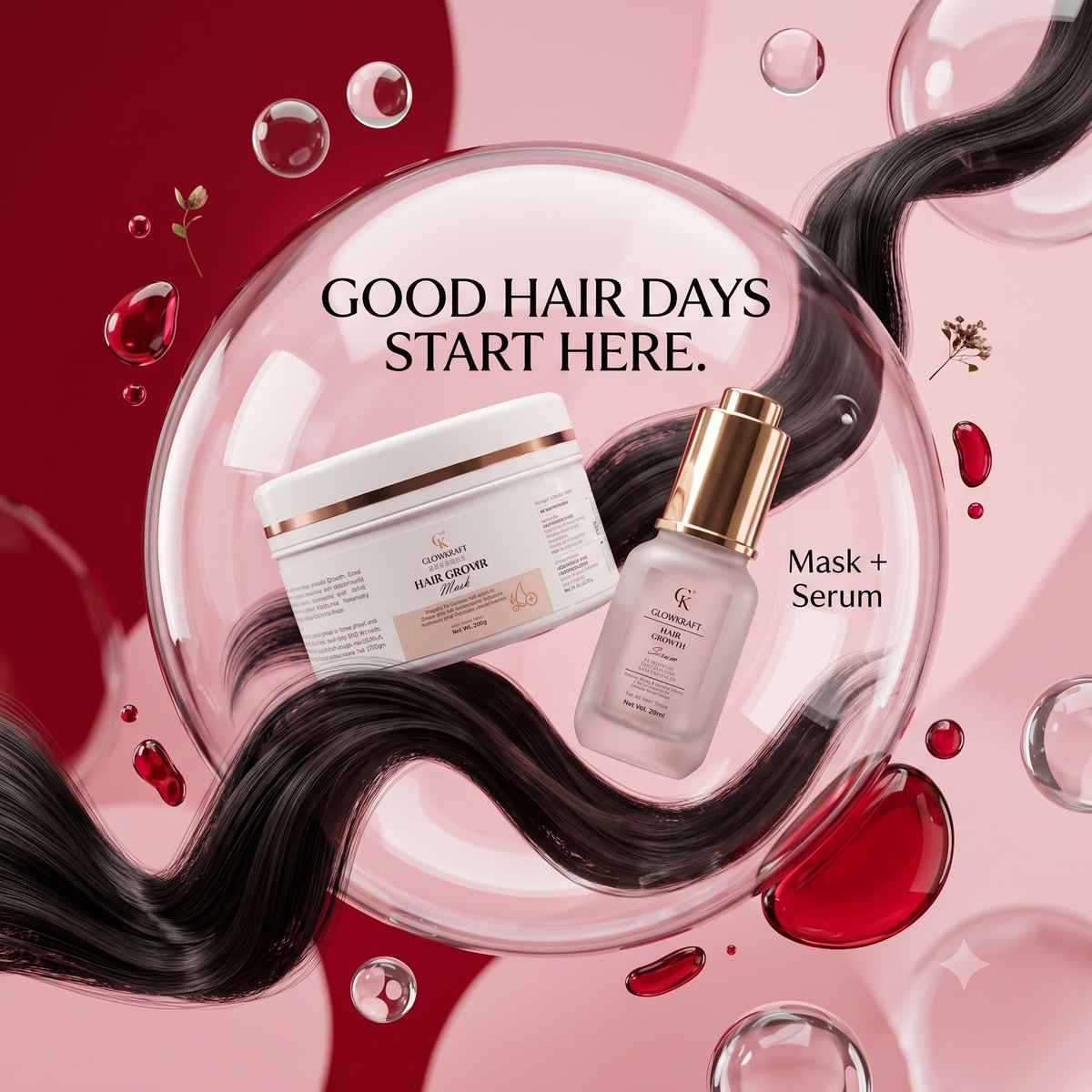 Glowkraft Hair Repair Mask (200gm) & Hair Serum Kit (30ml)