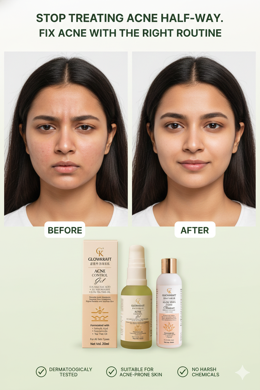 GlowKraft Acne Control Duo | Acne Control Gel 30 ml + Aloe Vera Cleanser for Oily & Acne-Prone Skin 100 ml