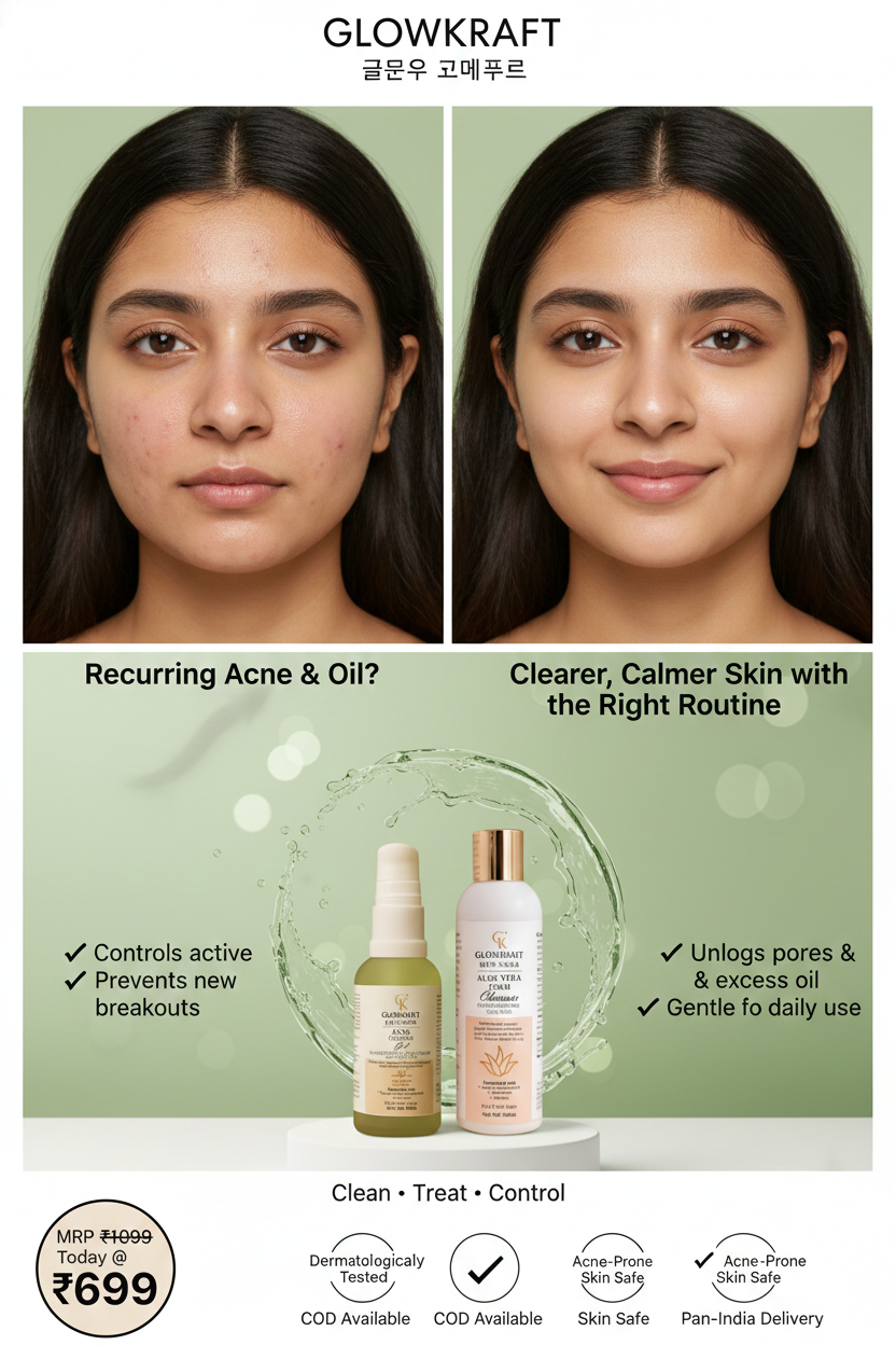 GlowKraft Acne Control Duo | Acne Control Gel 30 ml + Aloe Vera Cleanser for Oily & Acne-Prone Skin 100 ml