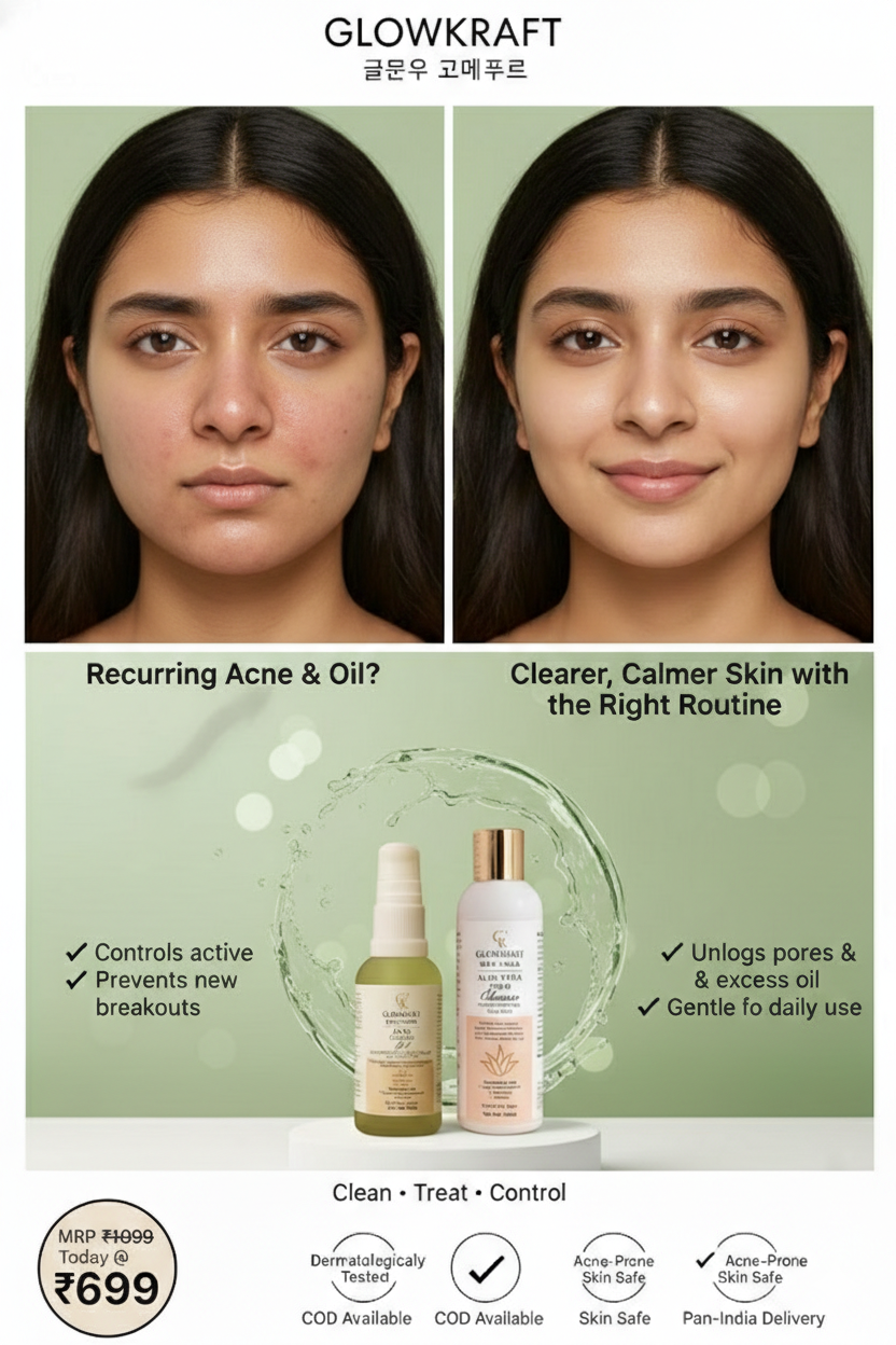 GlowKraft Acne Control Duo | Acne Control Gel 30 ml + Aloe Vera Cleanser for Oily & Acne-Prone Skin 100 ml