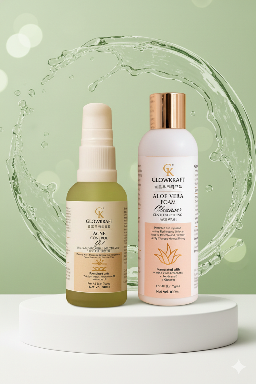 GlowKraft Acne Control Duo | Acne Control Gel 30 ml + Aloe Vera Cleanser for Oily & Acne-Prone Skin 100 ml