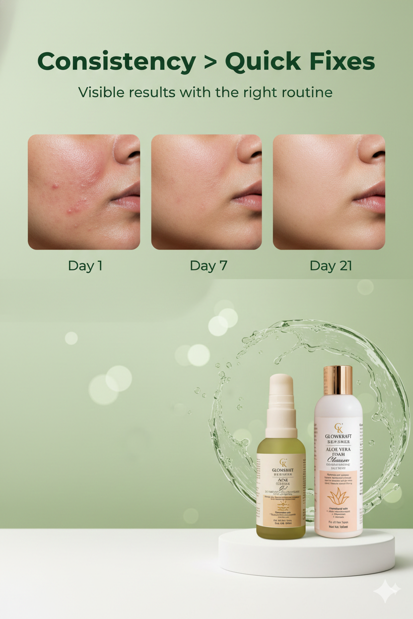 GlowKraft Acne Control Duo | Acne Control Gel 30 ml + Aloe Vera Cleanser for Oily & Acne-Prone Skin 100 ml