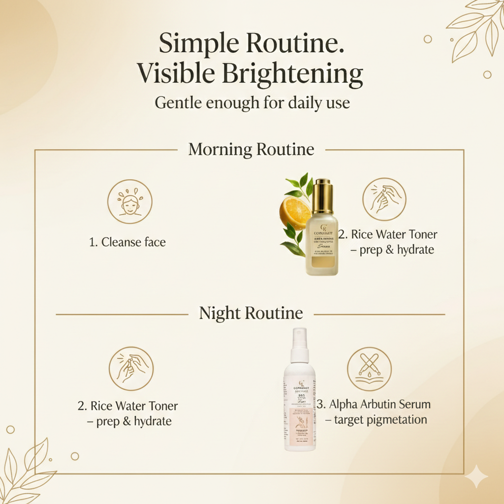GlowKraft Brightening Duo | Alpha Arbutin Serum 25ml + Rice Water Toner for Even & Radiant Skin 100ml
