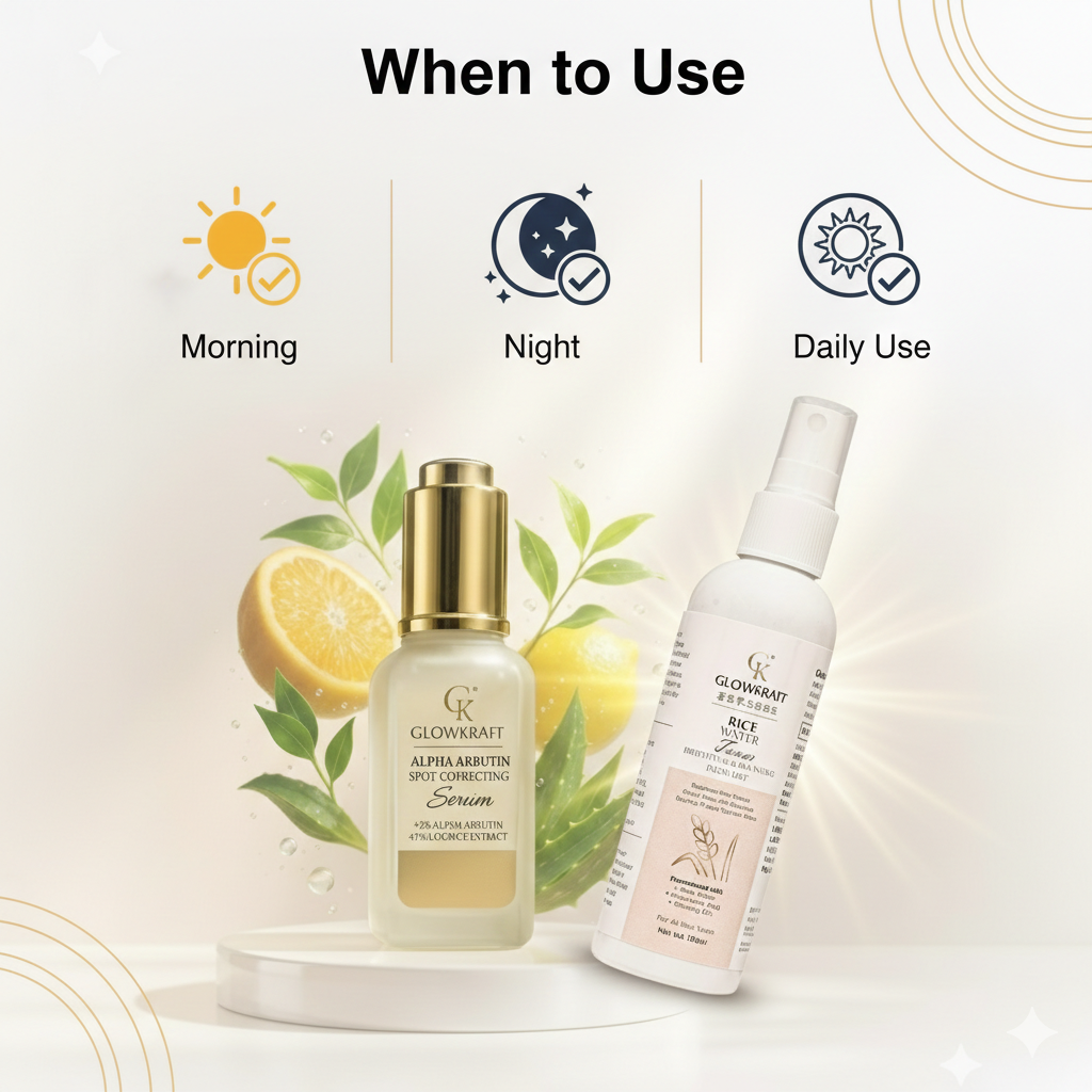 GlowKraft Brightening Duo | Alpha Arbutin Serum 25ml + Rice Water Toner for Even & Radiant Skin 100ml