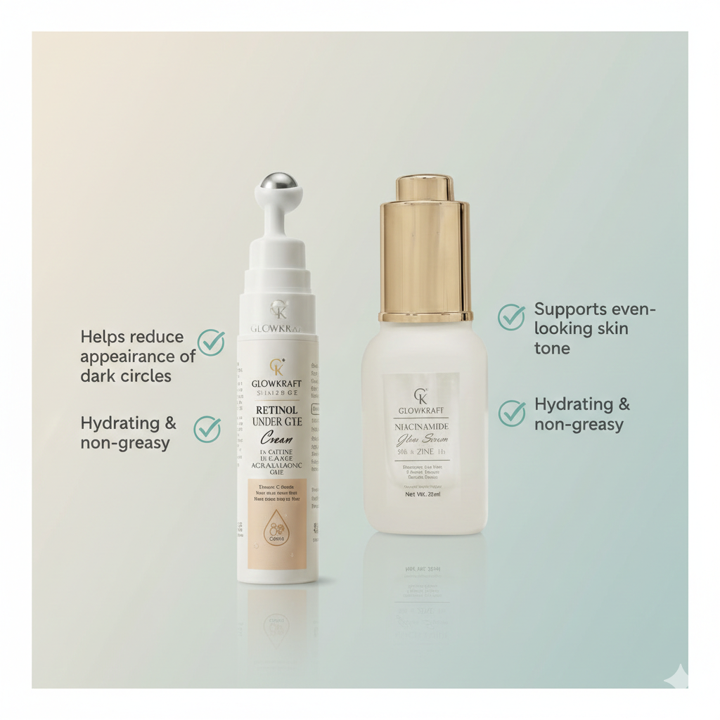 GlowKraft Under Eye Brightening & Barrier Repair Duo | Under Eye Gel 20g + Niacinamide Serum 25ml