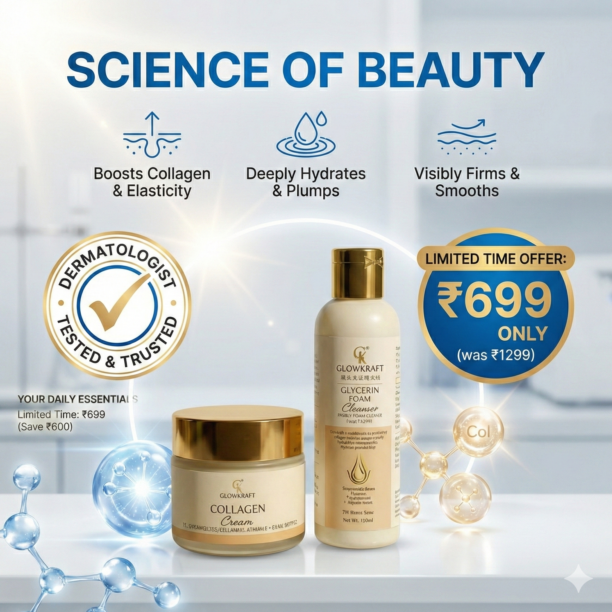 Glowkraft Anti-Aging Collagen Cream + Gentle Face Cleanser Combo(100gm + 100 ml)