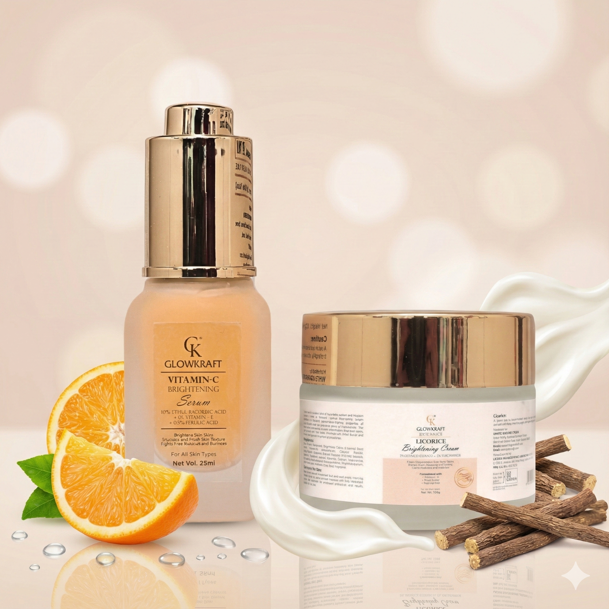 Glowkraft Brightening Duo l Vitamin C Serum 25 ml+ Licorice Cream 100 gm| Brighter Mornings. Clearer Evenings. 24/7 Glow