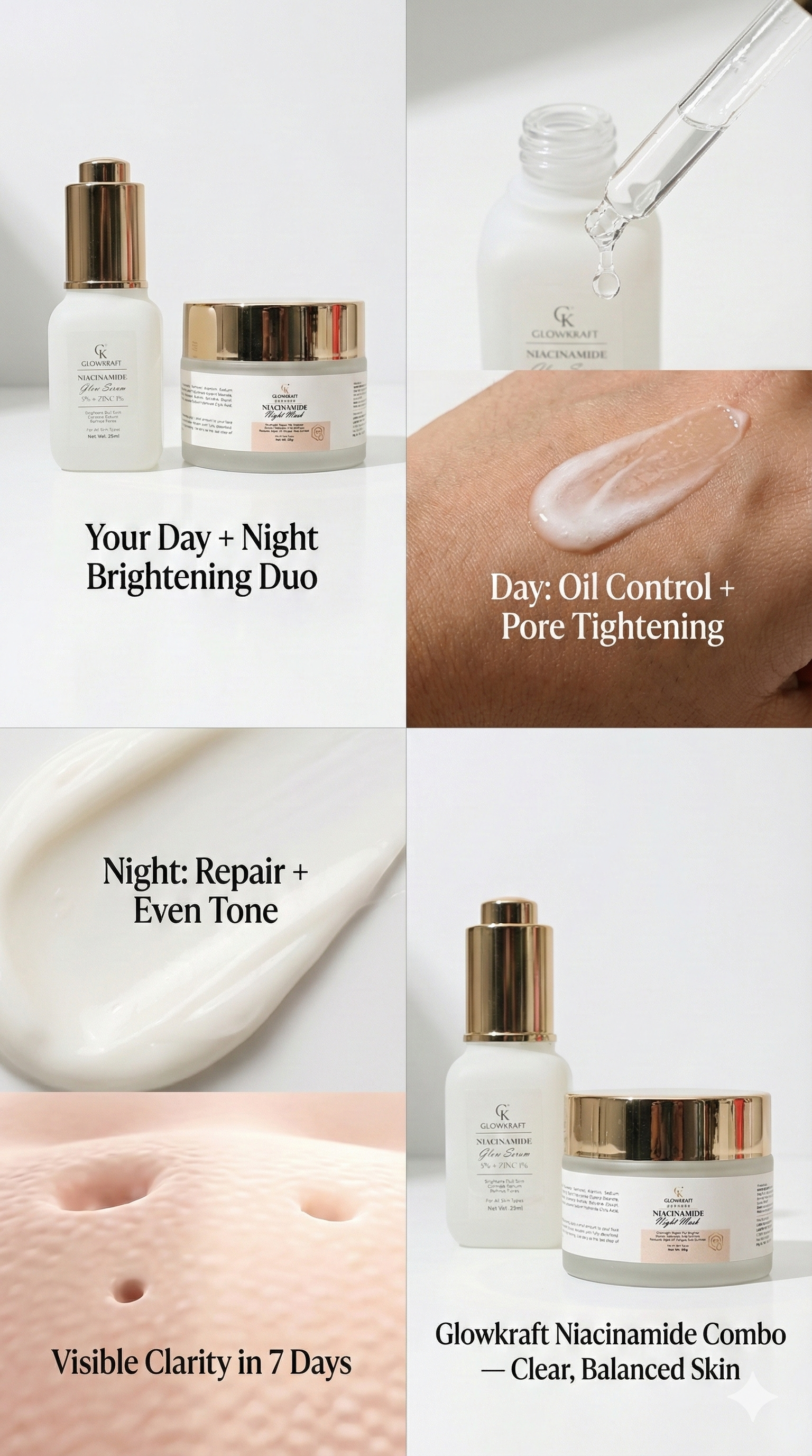 Glowkraft Niacinamide Brightening Duo  Clearer days. Calmer nights. Brighter skin 24/7