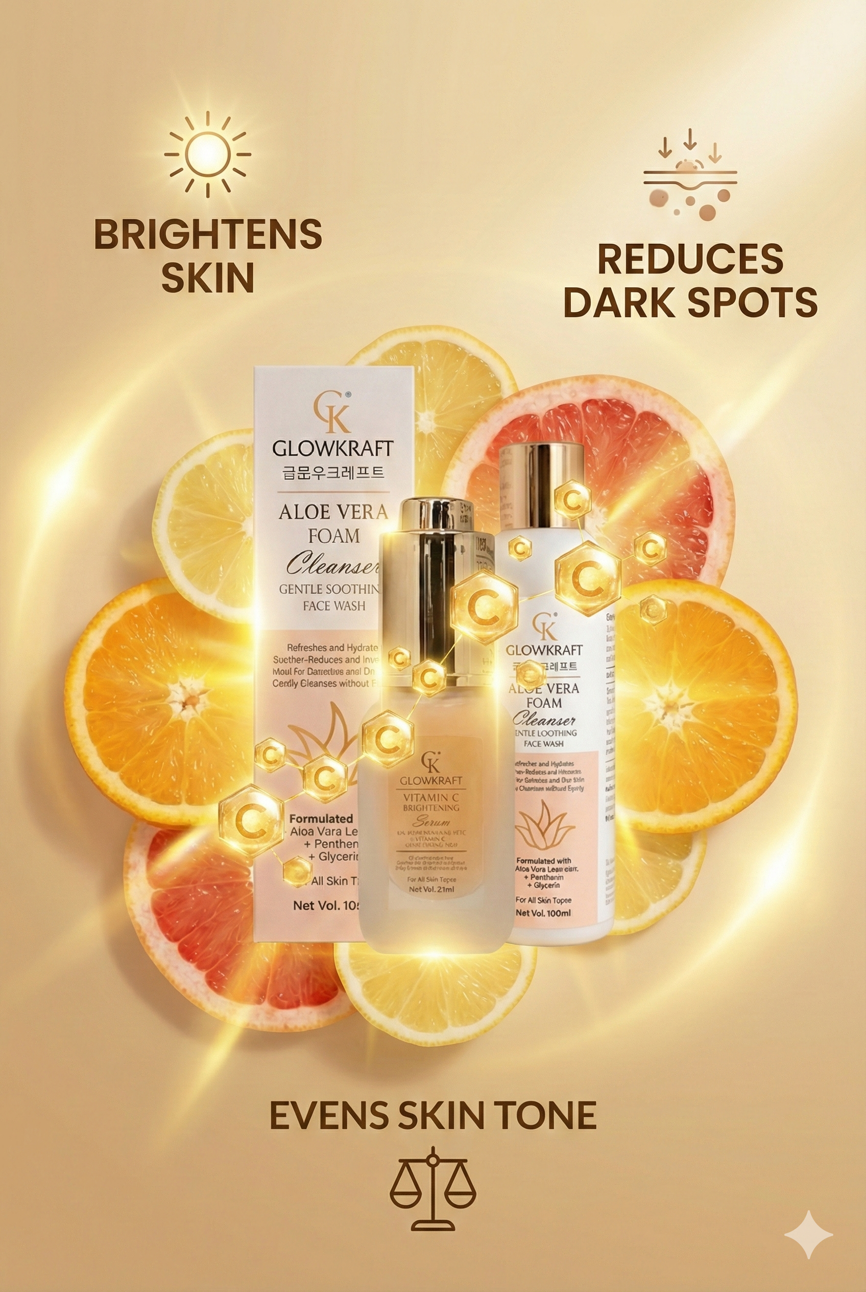 Glowkraft Vitamin C Brightening Serum  25 ml + Gentle Face Cleanser Combo 100 ml (125 ml)
