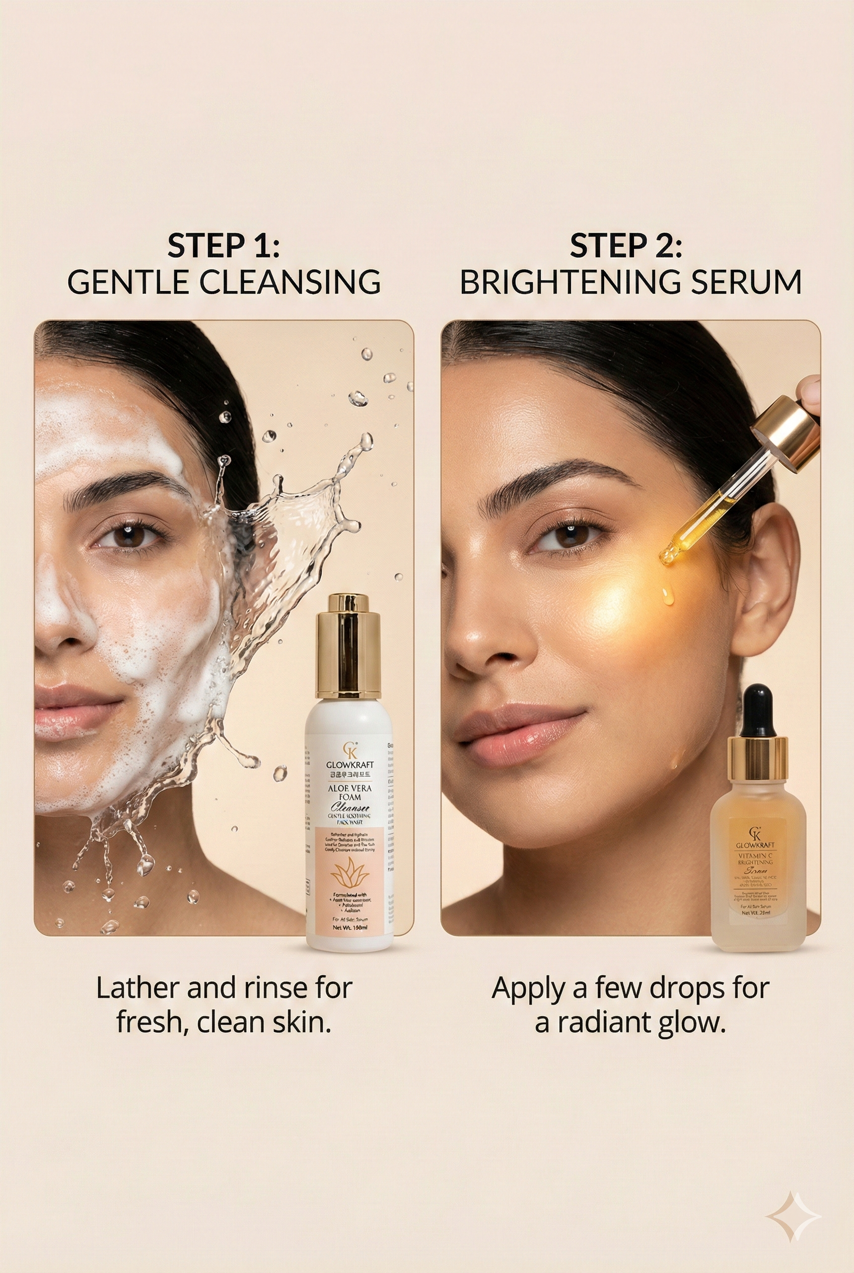 Glowkraft Vitamin C Brightening Serum  25 ml + Gentle Face Cleanser Combo 100 ml (125 ml)