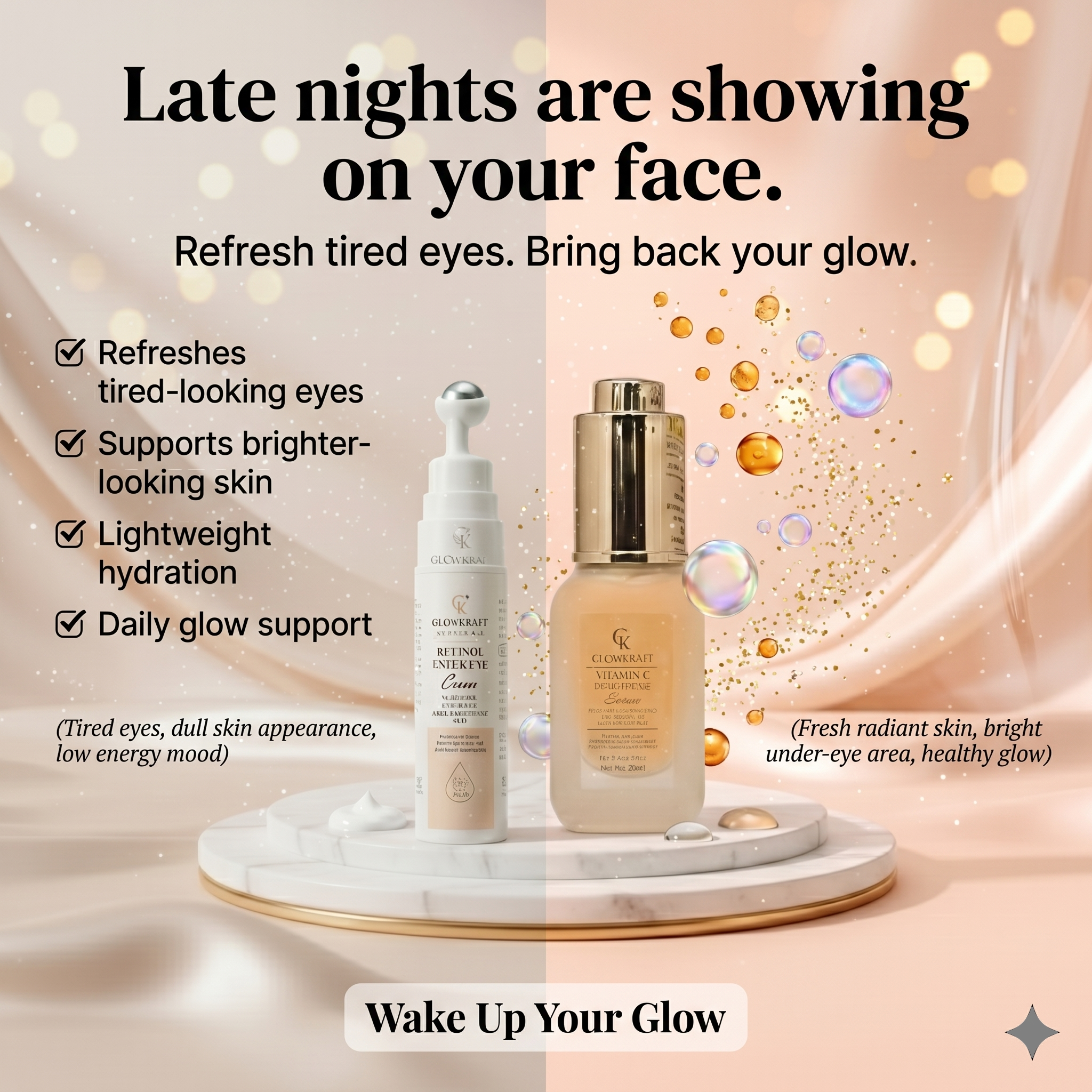 Glowkraft Bright Eyes & Radiant Skin Combo (Under Eye Gel 20 GM + Vitamin C Serum 25ML)