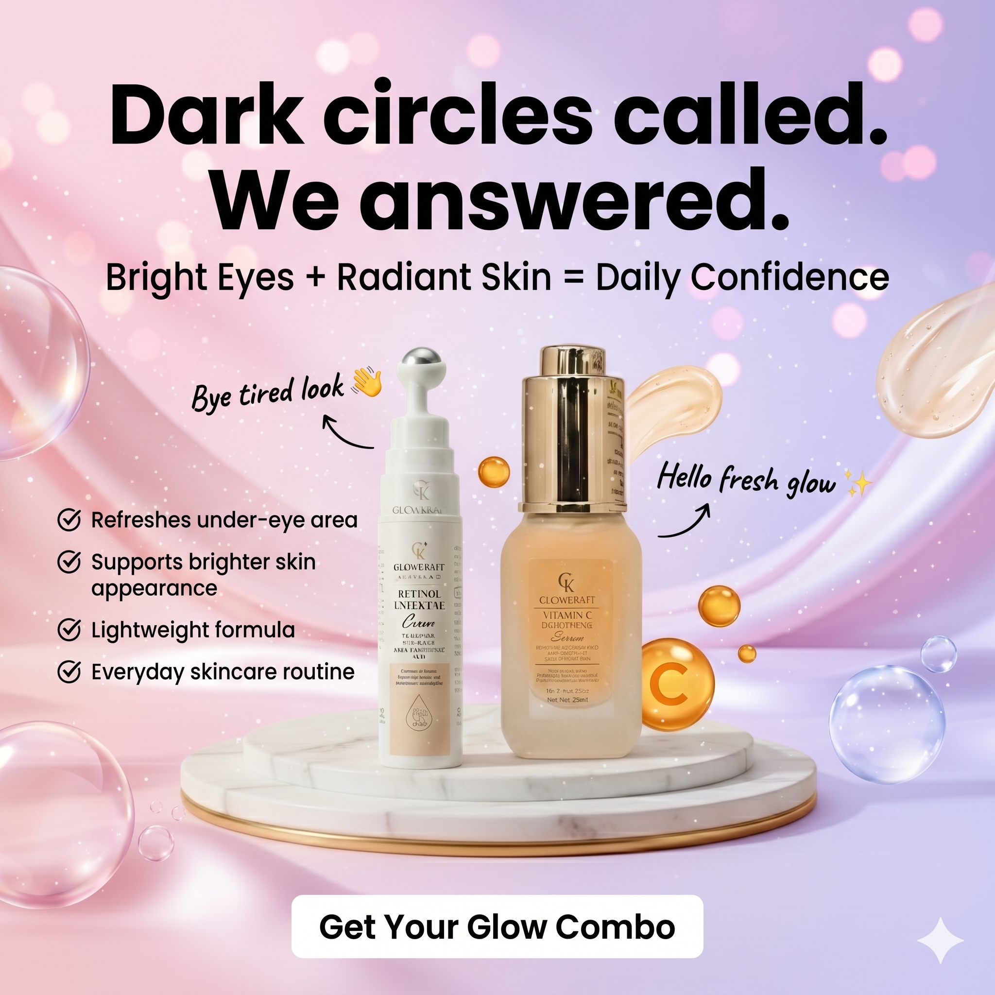 Glowkraft Bright Eyes & Radiant Skin Combo (Under Eye Gel 20 GM + Vitamin C Serum 25ML)