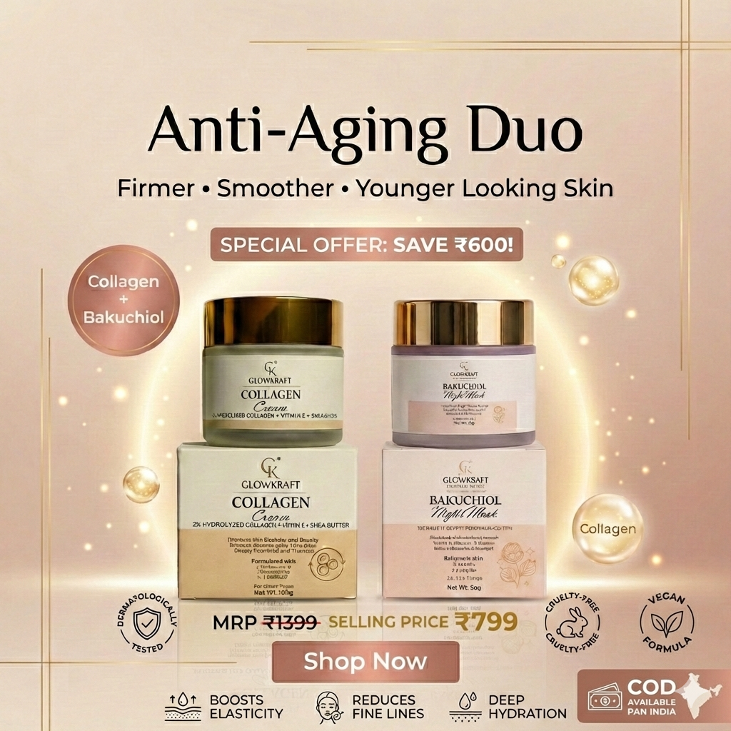 Glowkraft Anti-Aging Duo - Firmer, Smoother, Youthful Skin 24/7 l collagen cream 100g +  Bakuchiol Night Mask (Night) 50g