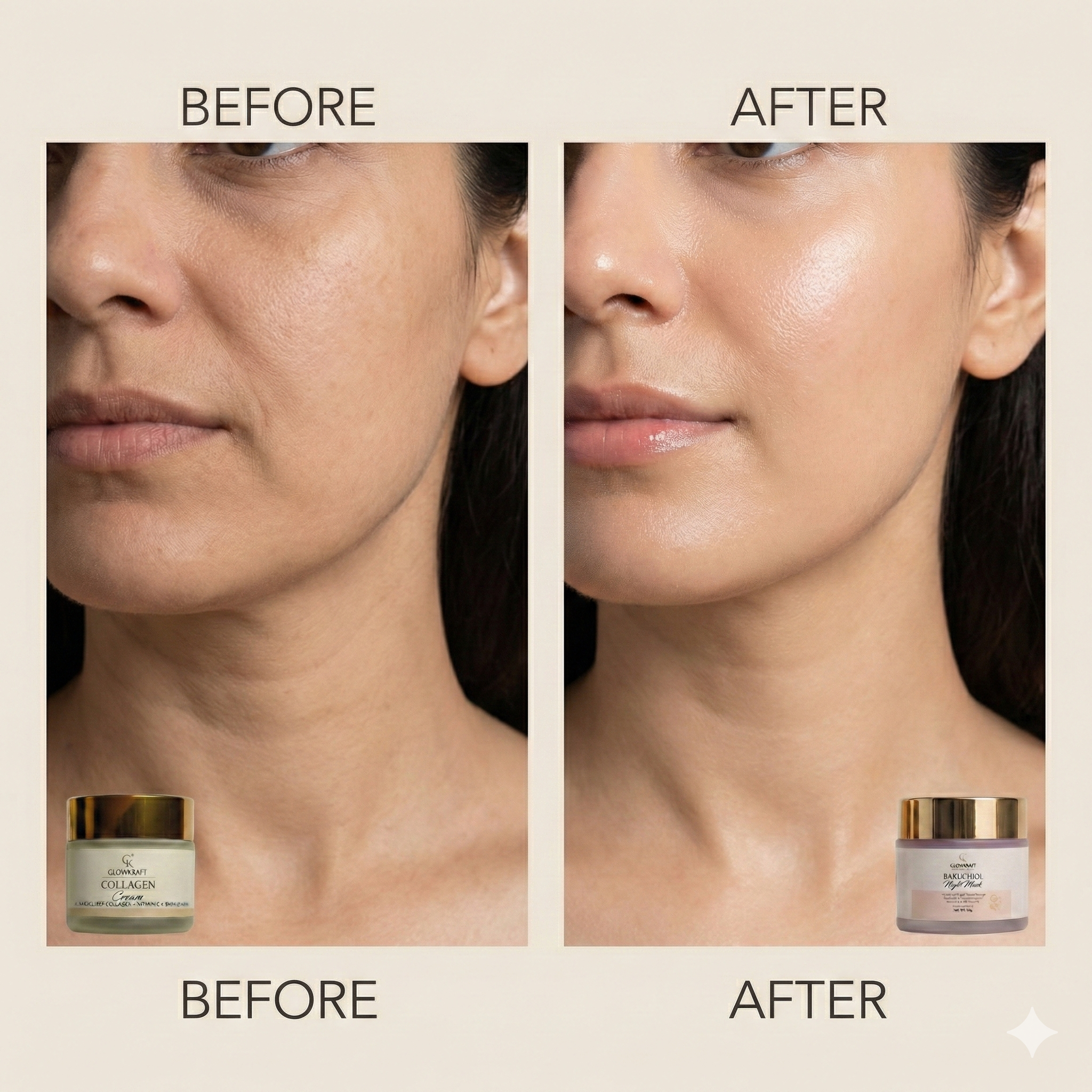 Glowkraft Anti-Aging Duo - Firmer, Smoother, Youthful Skin 24/7 l collagen cream 100g +  Bakuchiol Night Mask (Night) 50g