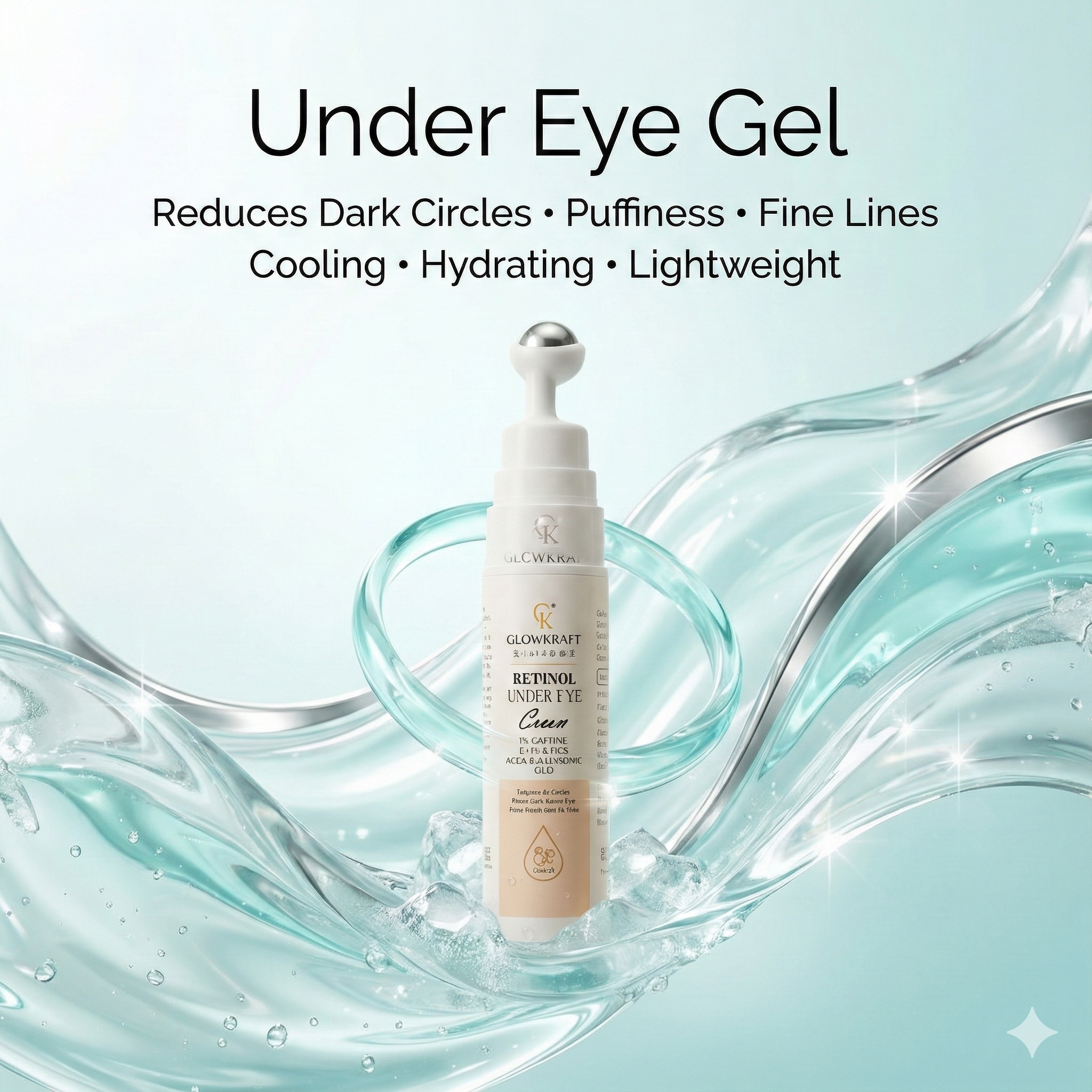 Glowkraft Under Eye Cream for Dark Circles & Puffiness | Caffeine + Niacinamide | Fast Absorbing Lightweight Formula