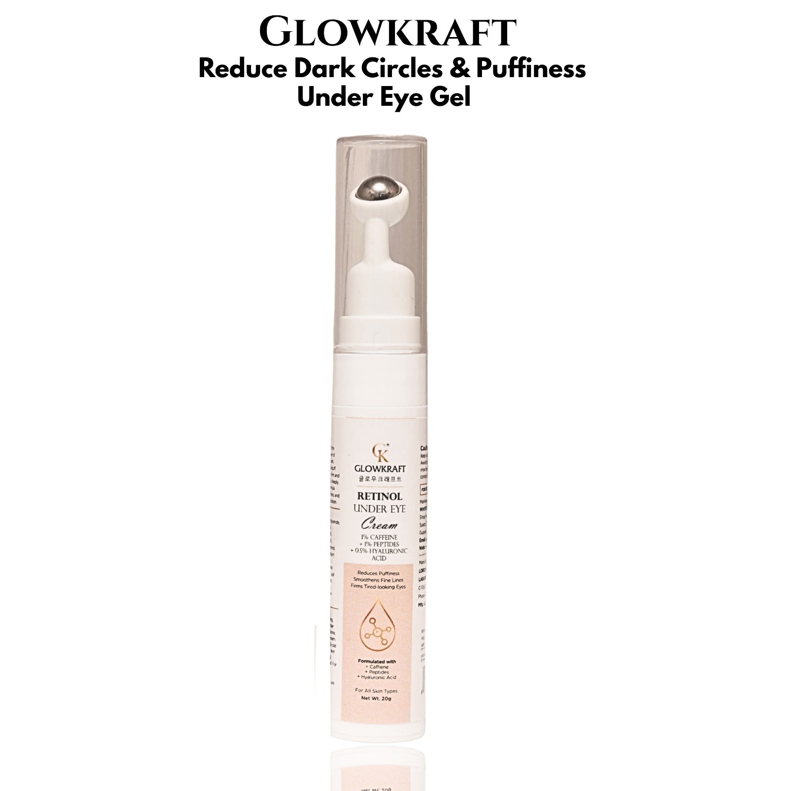 Glowkraft Under Eye Cream for Dark Circles & Puffiness | Caffeine + Niacinamide | Fast Absorbing Lightweight Formula